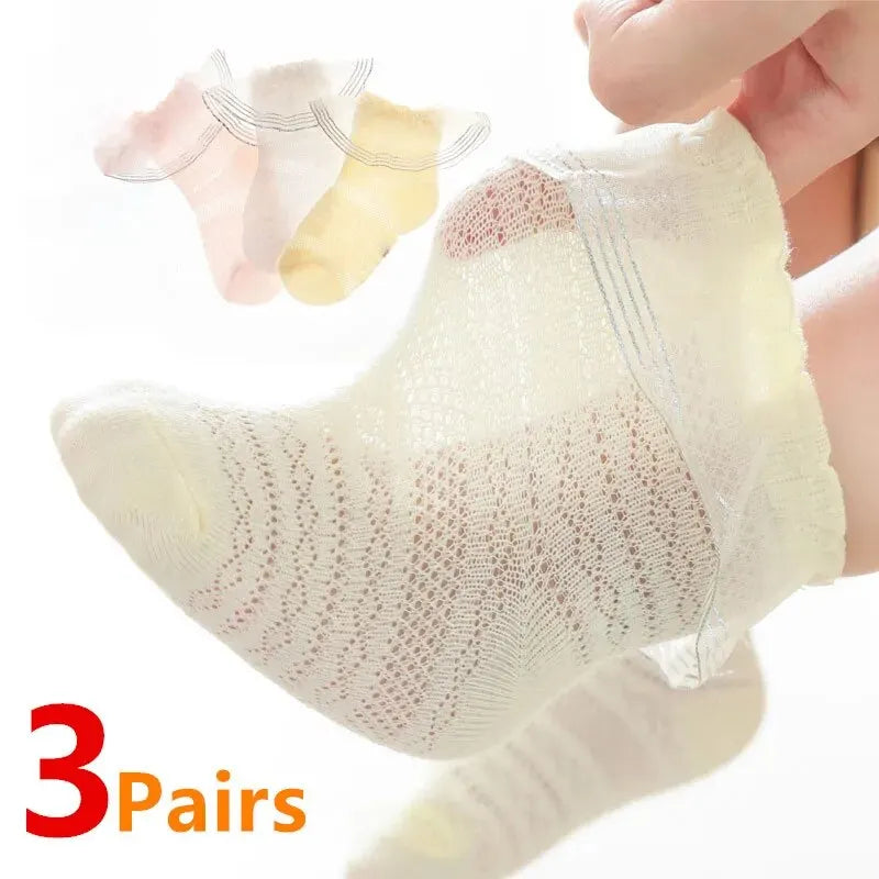 Calcetines bonitos de encaje con flores de malla para bebé recién nacido, Calcetines de algodón para niña, Calcetines transparentes antideslizantes, Calcetines Skarpetki Socken