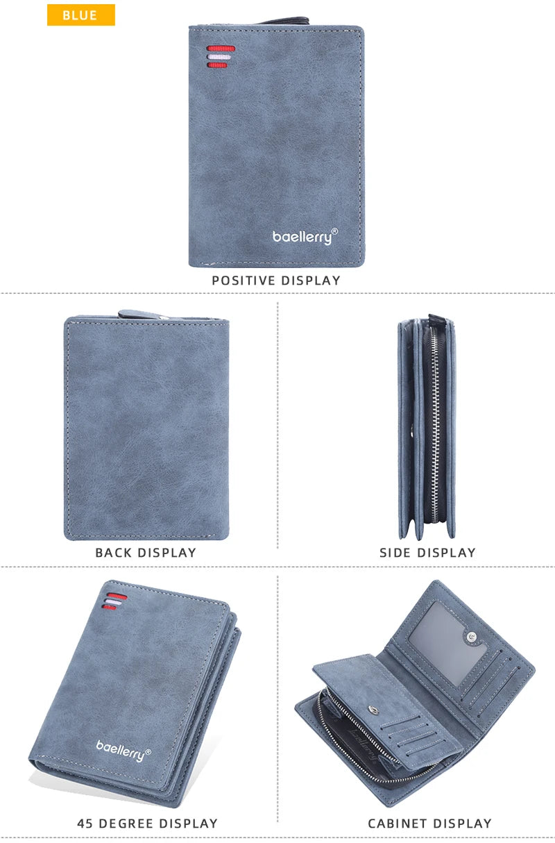 New Leather Men Wallets High Quality Zipper Short Desigh  Wallet Hipster Credit Card Holders Inserts Coin Purses Vintage Walltes