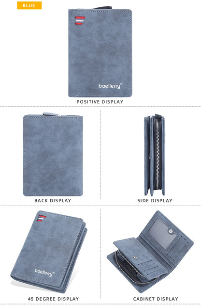 New Leather Men Wallets High Quality Zipper Short Desigh  Wallet Hipster Credit Card Holders Inserts Coin Purses Vintage Walltes