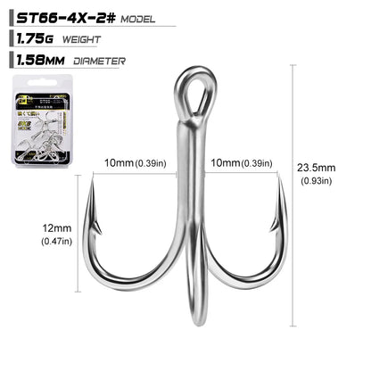 10pcs 4X 5/0# 4/0# 3/0# 1/0#-1# 2# 4# Super Strength Hooks Reinforced anchor Fishing Hook High-Carbon Steel Tin Treble Hook