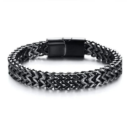 Pulseira clássica versátil de corrente prateada masculina de aço inoxidável com fivela magnética de metal