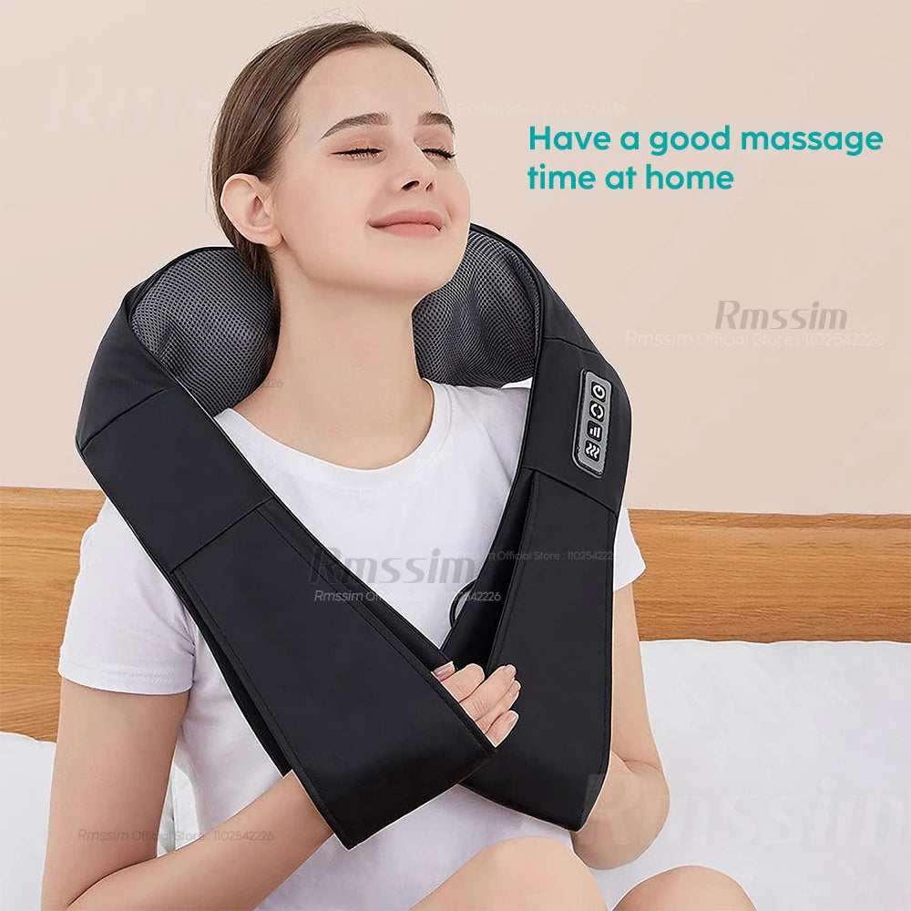 Masajeador Shiatsu de cuello y hombros, masajeador de espalda con calefacción en forma de U, almohada de masaje eléctrico de amasamiento profundo para cuello, cintura, piernas y cuerpo.