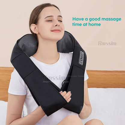 Masajeador Shiatsu de cuello y hombros, masajeador de espalda con calefacción en forma de U, almohada de masaje eléctrico de amasamiento profundo para cuello, cintura, piernas y cuerpo.