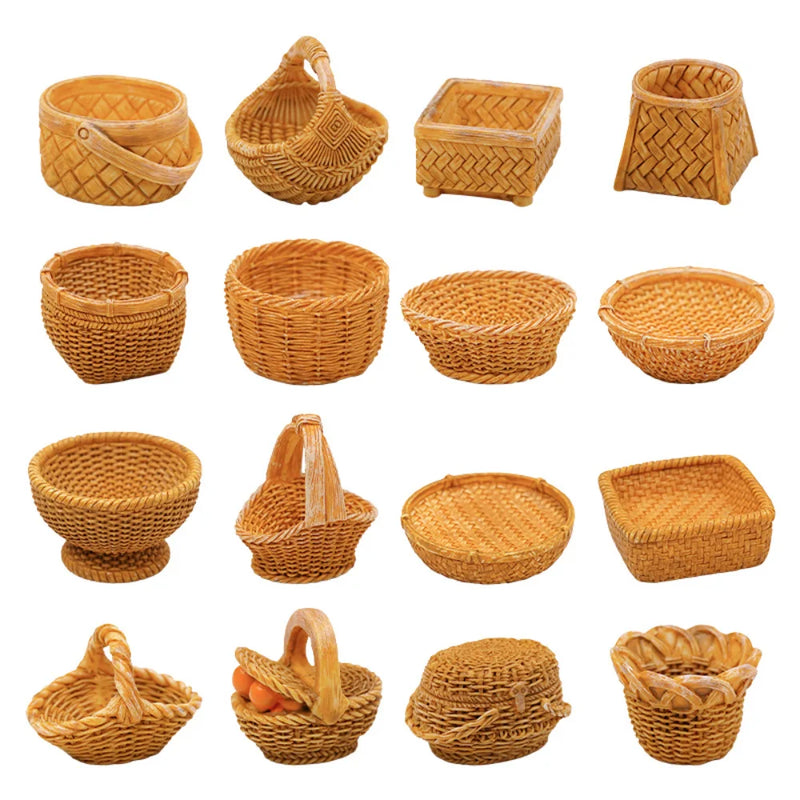 1pc Mini Simulated Rattan Basket Model DIY Creative Dollhouse Dessert Shop Food Vegetable Ornaments Craft Kitchen Decoration