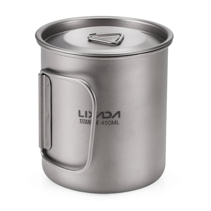 Taza de agua ultraligera de titanio Lixada con asa plegable, portátil para exteriores, camping, picnic, 300 ml/350 ml/550 ml/650 ml