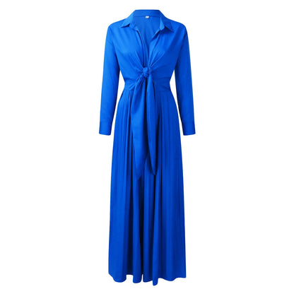 Women'S Elegant Big Swing Dress Jumpsuit With Kink Pleated High Waist Long Sleeve Sexy Deep V Neck Luxury Temperament Jumpsuit
