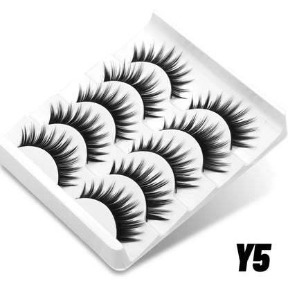 GROINNEYA Cat Eye Lashes 5 Pairs Natural Fake Eyelashes Clear Band Lashes Natural long Winged End Eye Elongated Eyelashes Makeup