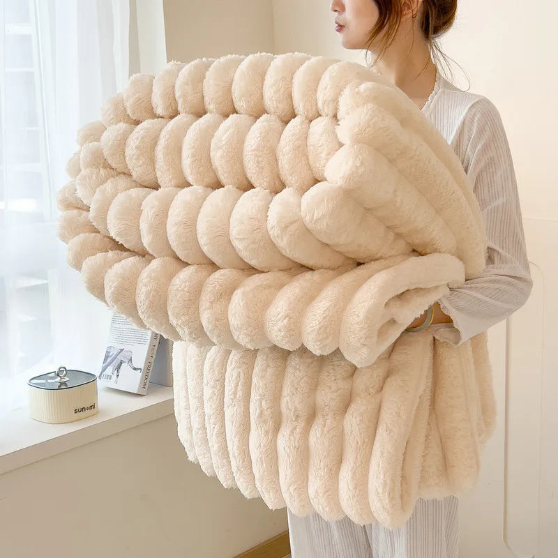 Solid Thickened Wide Striped Flannel Multifunctional Blanket, Can Be Used As Bed Sheet Cover Blanket, Sofa Blanket,nap Blanket