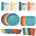 36pcs Plate Sets Wheat Straw Eco-Friendly Ramen Bowl Tableware Dinner Dishes Set Camping Tableware Set With Knife Fork Spoon