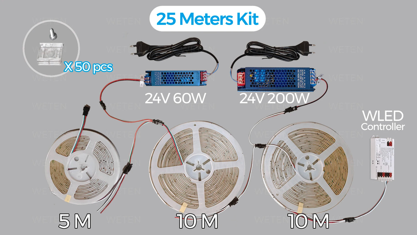 Controlador WLED ESP32 RGBIC COB LED Tira de luz Kit de cinta reactiva al sonido Música Sincronización Funciona con Alexa 24V 5 10 15 20 25 30 40 M