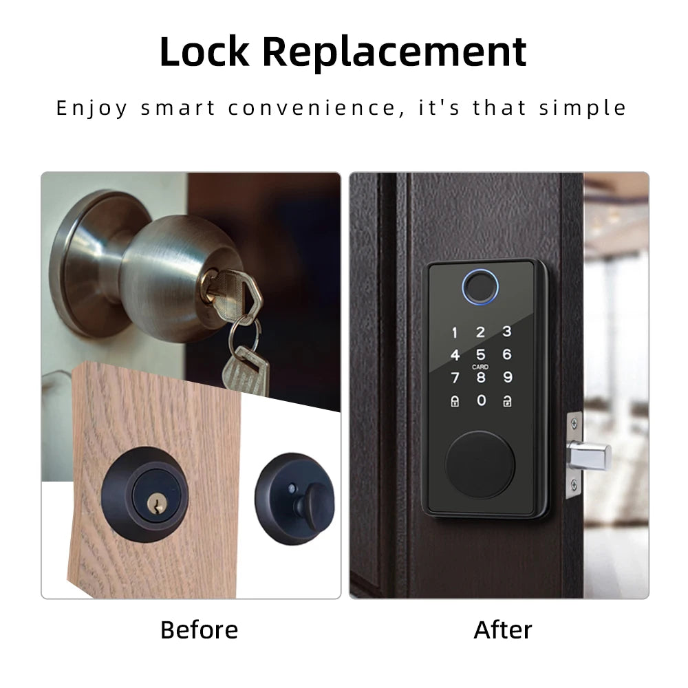 RAYKUBE DS01 BLE TT Lock Smart Fingerprint Deadbolt Lock with Latch/Door Sensor Auto Lock Key/Password/Card/ TT Lock APP Unlock