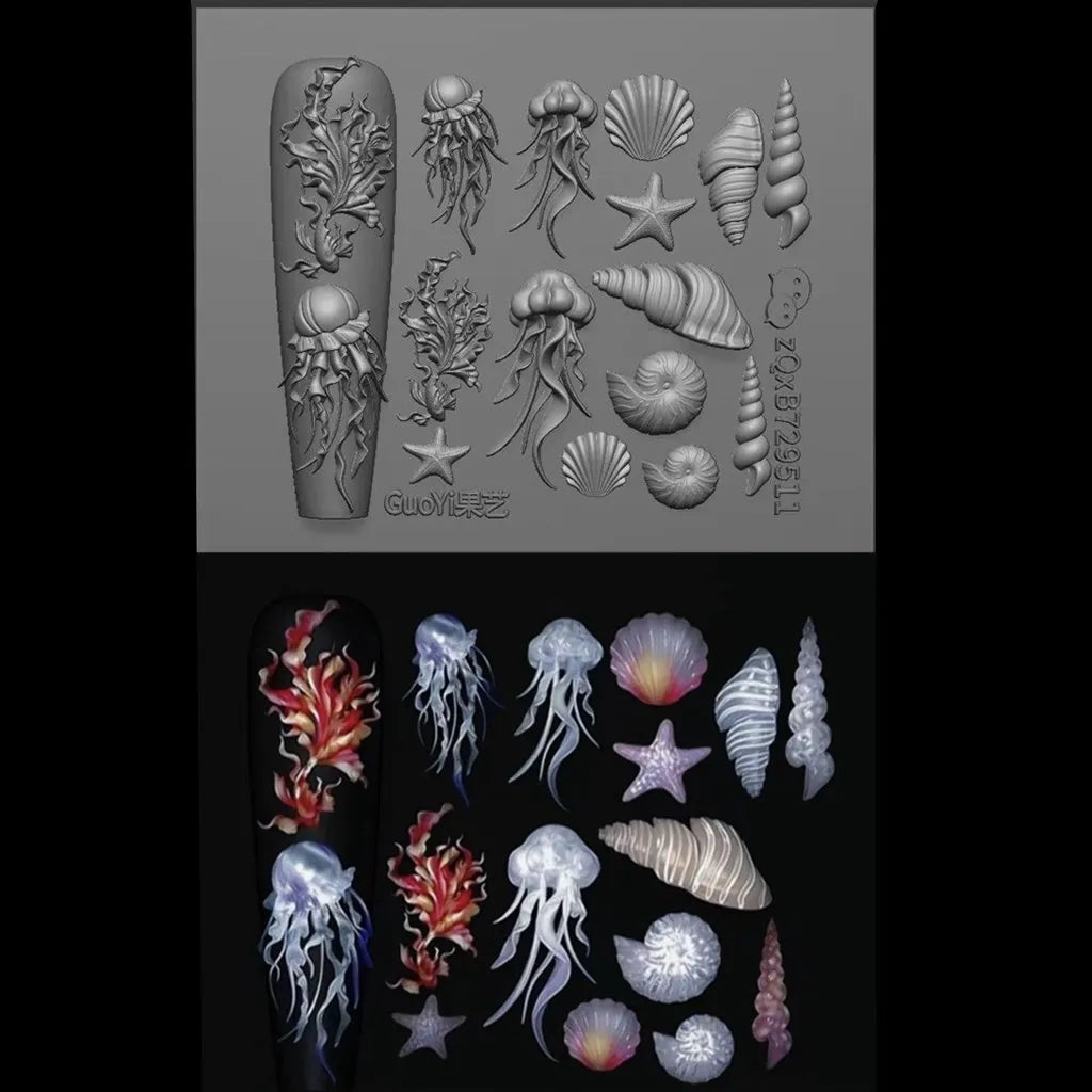 1pc Bowknot Candles Jellyfish Shell Rose Leaf  3D Acrylic Mold Nail Art Decoration Nails DIY Design Silicone  Nails Mold
