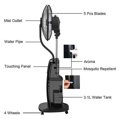 Air Cooler Domestic Standing Humidifier Mist Fan With Remote Water Mist Fan Spray