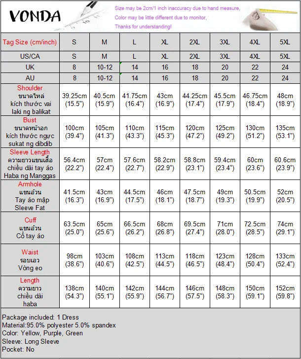Plus Size VONDA Bohemian Dress 2025 Elegant Women Printing Sundress Vintage Flare Long Sleeve Maxi Vestidos O-Neck Robe Femme