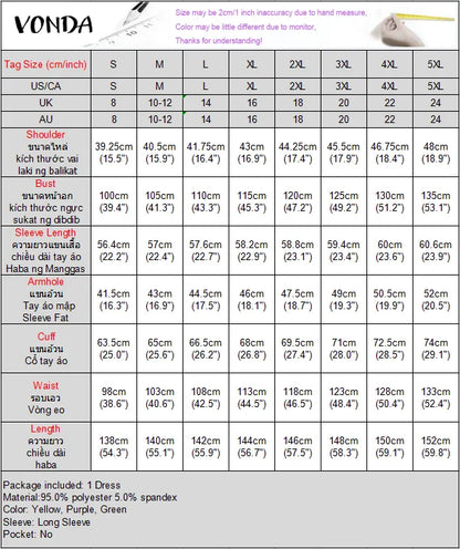 Plus Size VONDA Bohemian Dress 2025 Elegant Women Printing Sundress Vintage Flare Long Sleeve Maxi Vestidos O-Neck Robe Femme