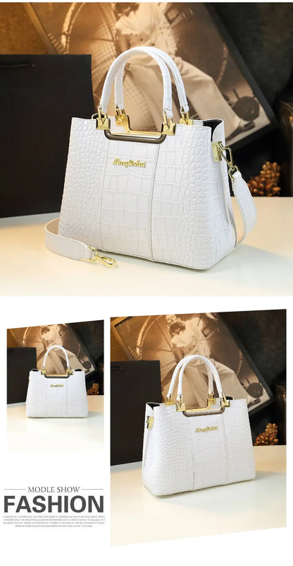 2023 New Luxury Crocodile Bag for Women Casual Tote High Qualtiy Patent Leather Shoulder Purses Elegant Dinner Noble Purse Black