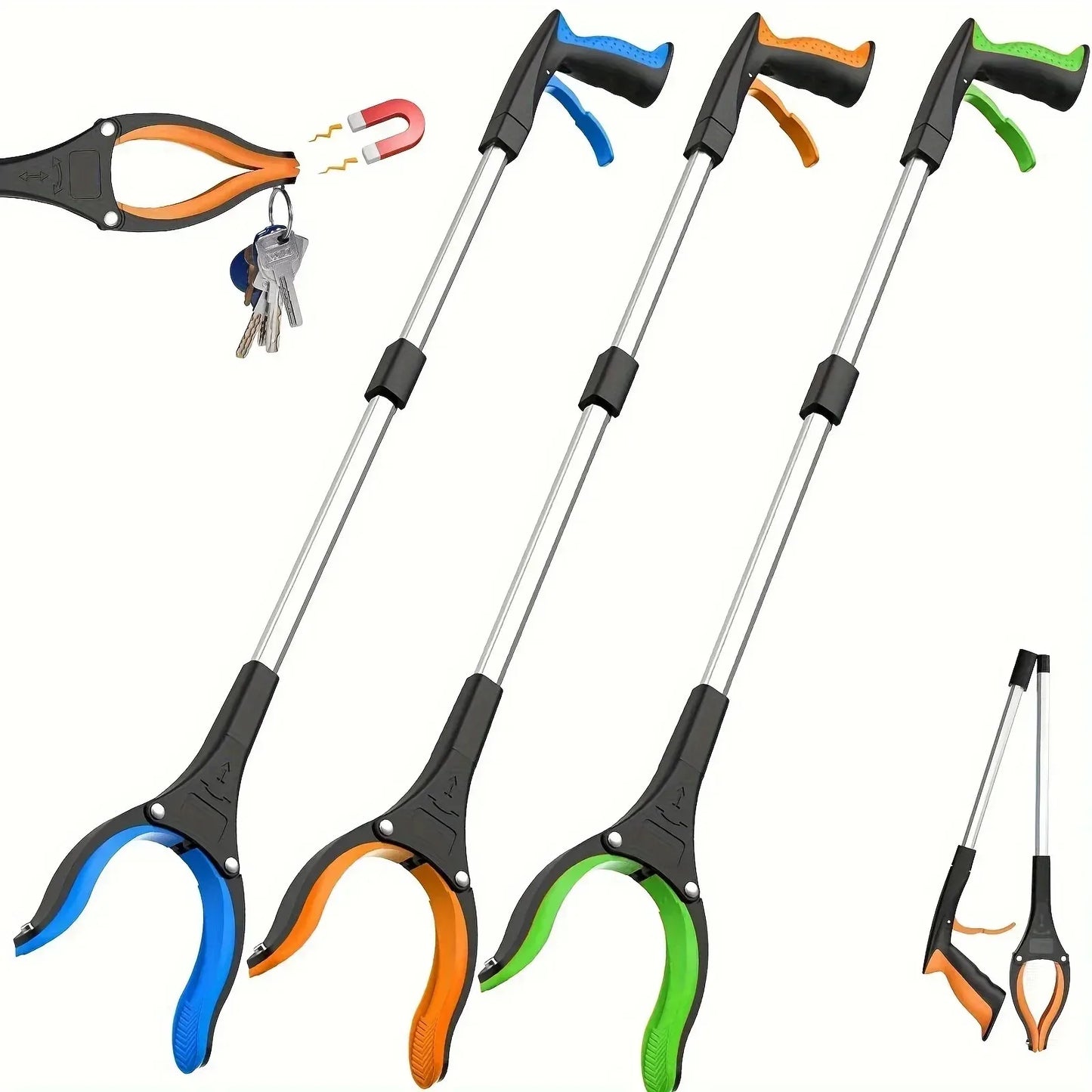 Pinza recogedora de basura con clip giratorio de 360°, ligera y resistente, de 81 cm, para personas mayores.