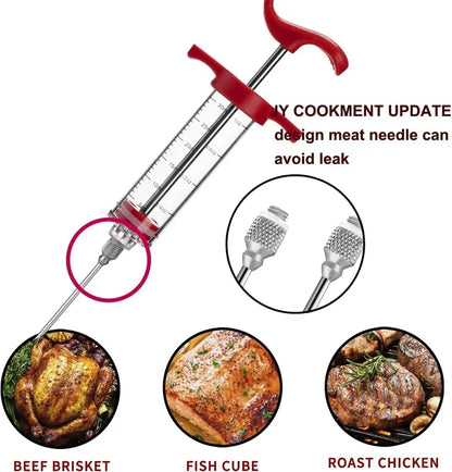 Jeringa inyectora de carne con 3 agujas para adobo, kit inyector de pavo para parrilla de barbacoa, inyector de sabor a adobo