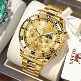 OLEVS 2870 Men's Watch Top Brand Luxury Watch for Men Original Waterproof Stainless Steel Chronograph Moon Phase Date Rota Dial