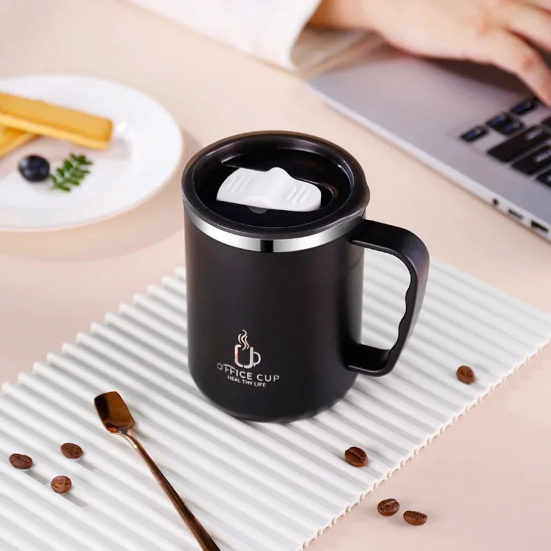 304 Stainless Steel Mug with Plastic Cover and Handle, Office Water Cup, Portable Coffee Cup, Gift, New, 2024, 500ml, 17oz