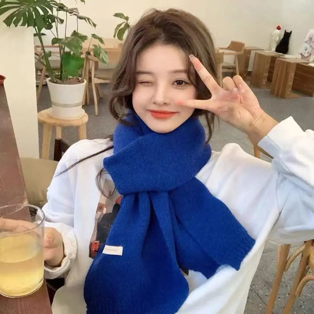 Winter Knitting Scarf Men Women Fastener Thermal Neck Warmer Solid Fleece Keep Warm Scarf Thickening Windproof Neck Cover