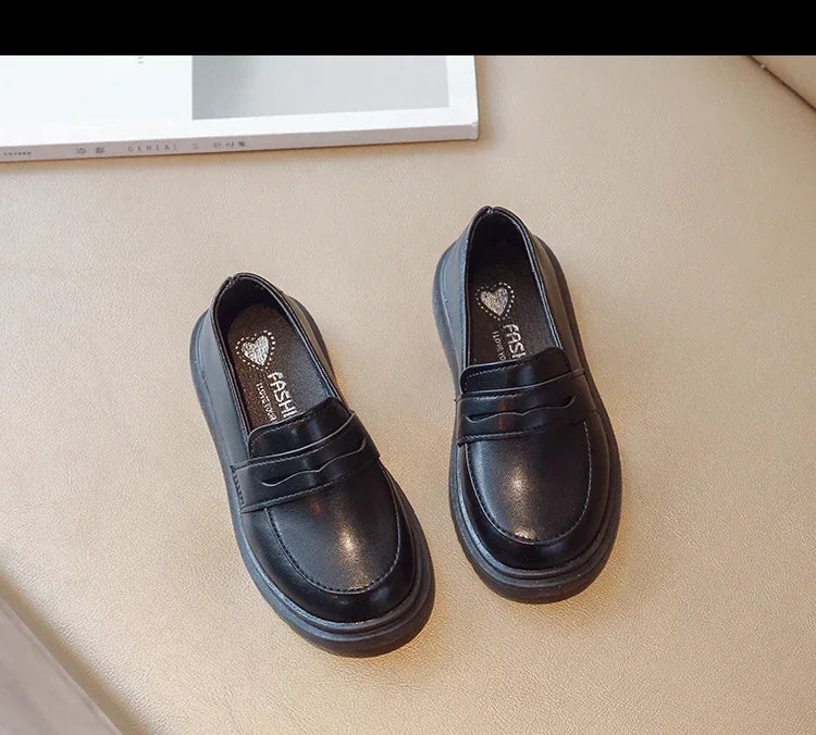 Britain Style Children's Leather Shoes for Boys 2025 Spring New Girls Retro Black Single Shoes Soft Moccasin Shoes for Children