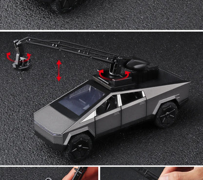 Camiones de juguete para niños, modelo Cybertruck, camioneta plateada, de metal fundido a presión, con sonido y luz, a partir de 3 años, escala 1:32.
