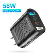 USLION-USB C Travel Fast Charging Charger, Tablet, Laptop, PD, Quick Charge 3.0, Wall Phone Adapter, iPhone 15, Xiaomi, 58W