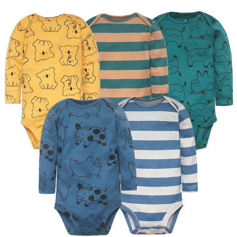 Conjunto de 5 piezas de monos para bebé niño y recién nacido, ropa para niña pequeña, 100 % algodón, suave, con dibujos animados