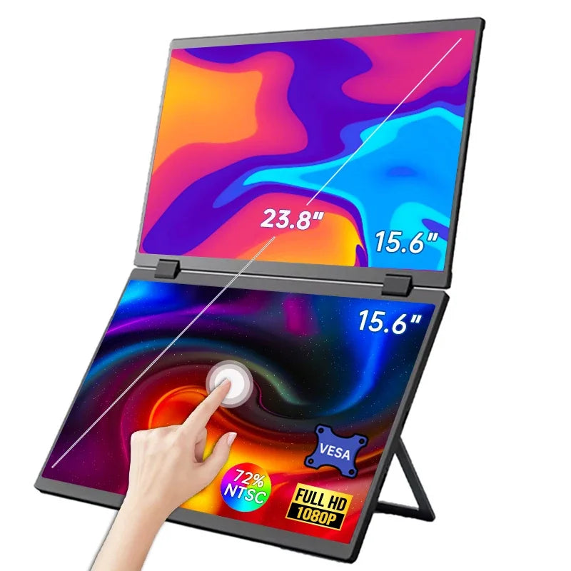 2025 15.6 Dual Screen 1920*1080P 60Hz Touch/Non-Touch Portable Monitor IPS Low Blue Light Eye Protection 360° Folding Drive-free