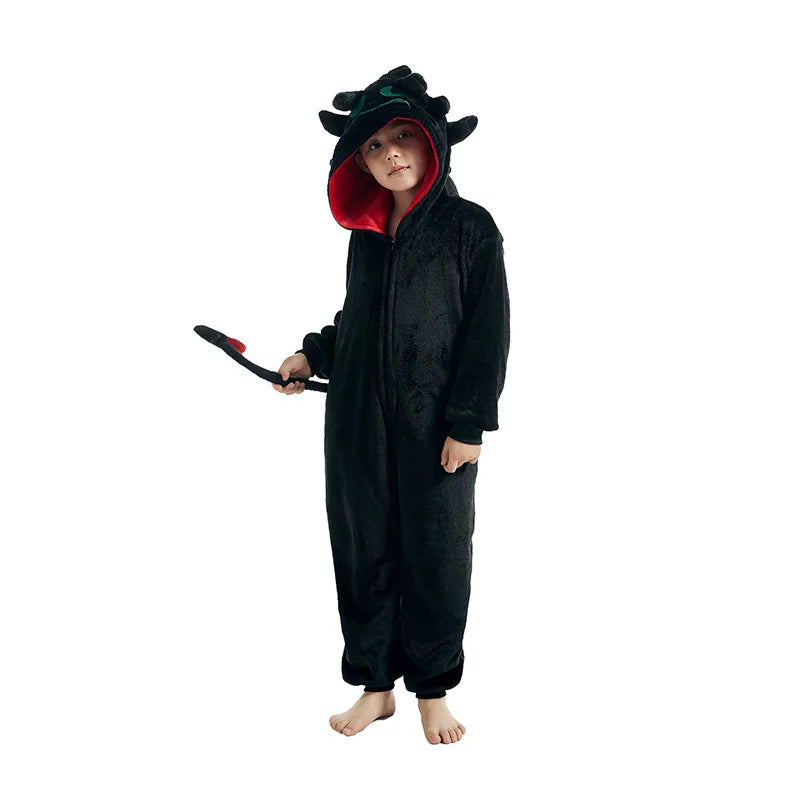Cartoon Kigurumi For Children Kids' Animal Onesie Pajamas Dog Wolf Dragon Dinosaur Halloween Carnival One-piece Costume Homewear