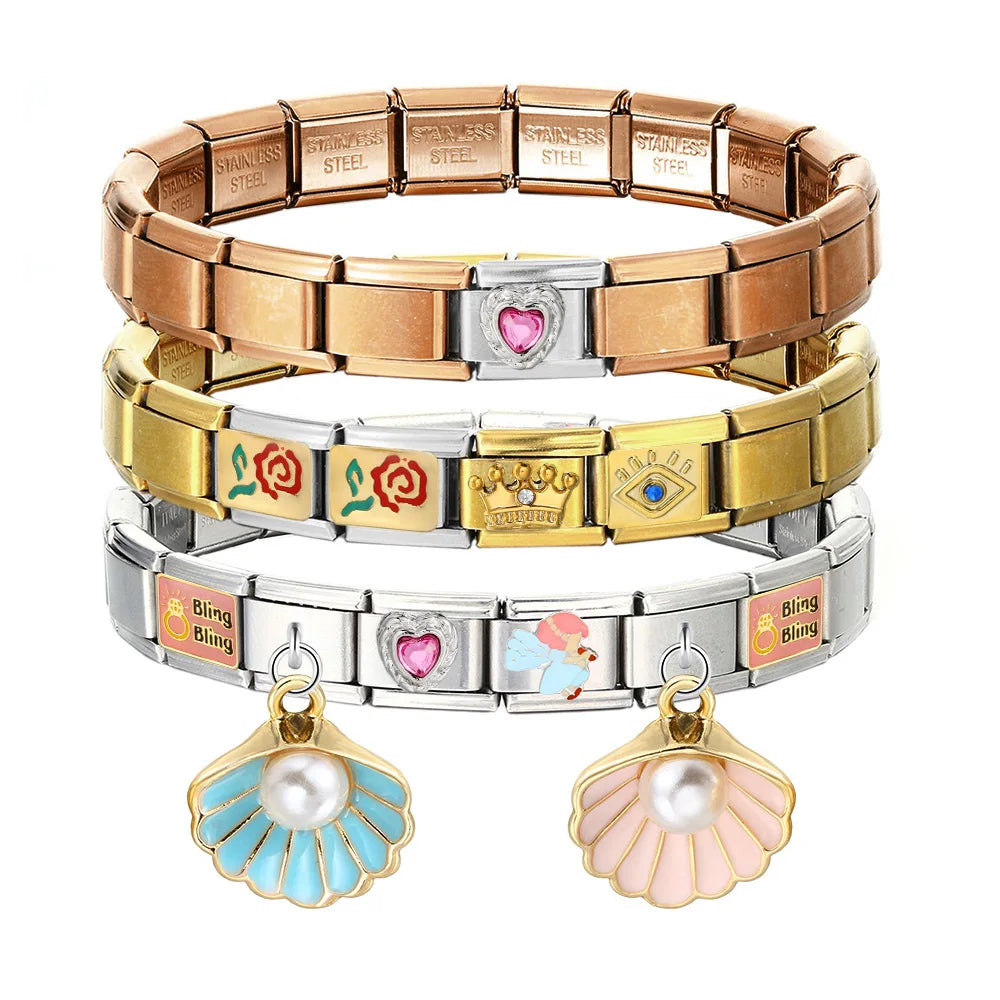 URING New Italian Charm Bracelet Pendant Series Shell Imitation Pearl Heart Personalized Assembly Chain Y2k DIY Making Jewelry