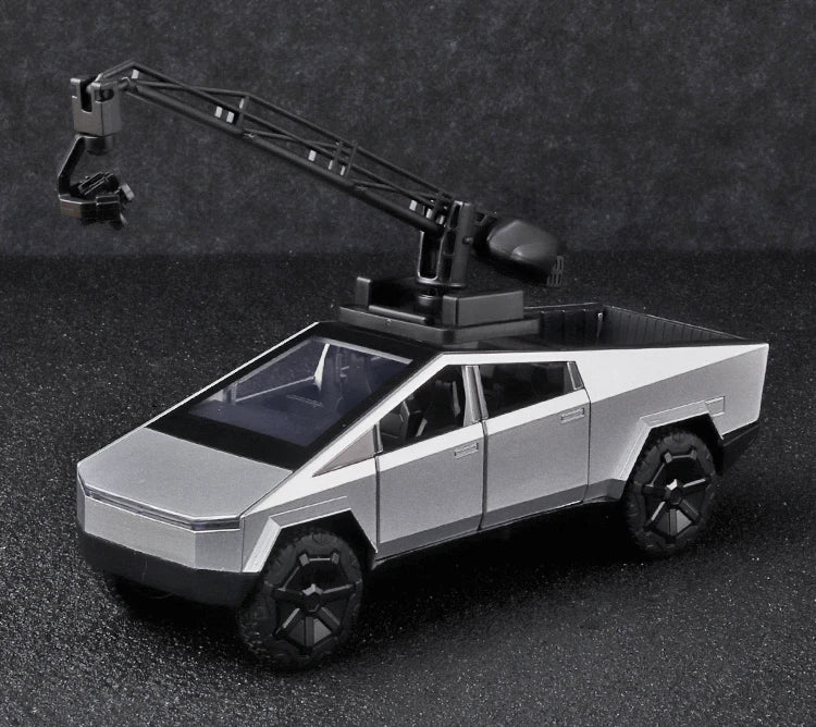 Camiones de juguete para niños, modelo Cybertruck, camioneta plateada, de metal fundido a presión, con sonido y luz, a partir de 3 años, escala 1:32.