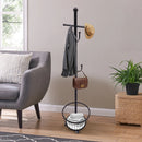 Perchero organizador de pie para abrigos y sombreros con rueda móvil, perchero para entrada con cesta de almacenamiento, herramientas elegantes para el hogar