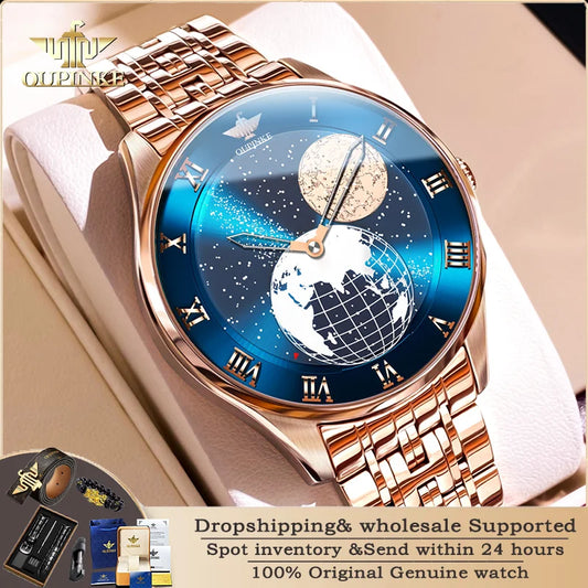 Reloj mecánico automático OUPINKE 3230 para hombre, de alta calidad, con movimiento CITIZEN, esfera 3D, diseño de cielo estrellado y tierra.