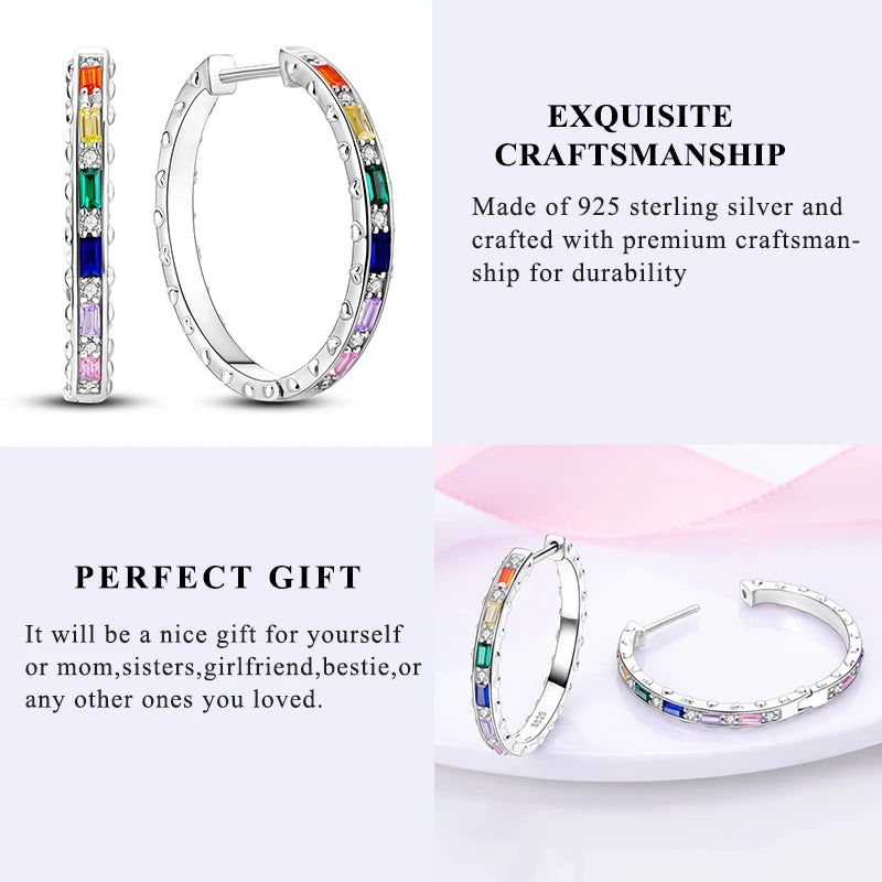 925 Sterling Silver Hypoallergenic Hoops Earrings com zircônia, jóias elegantes para mulheres e meninas, alta qualidade