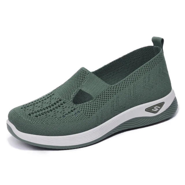 Sapatilhas de malha macia para mulheres, conforto respirável, calçados esportivos casuais, leves, ocas, sapatilhas de malha, verão