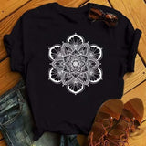 Women's Floral Mandala Printed T-Shirt, Plus Size Loose Short Sleeve Aesthetic Blouse, Casual Fashion, 90s Style, New