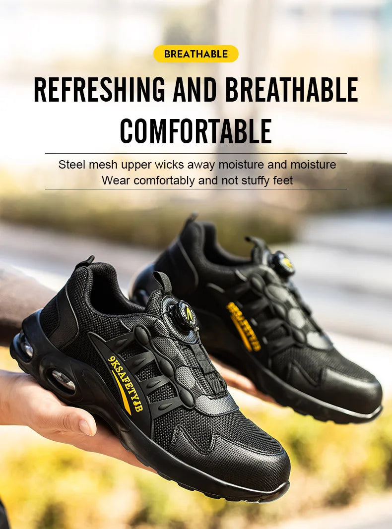 Men Rotating Button Safety Shoes Steel Toe Work Sneakers Indestructible Shoes Puncture-Proof Work Boots Air Cushion Safety Shoes
