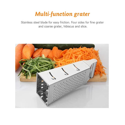 Rallador de caja de acero inoxidable de 4 cuchillas para uso doméstico, contenedor, cortador de verduras multiusos, herramientas de cocina, rebanador manual de queso