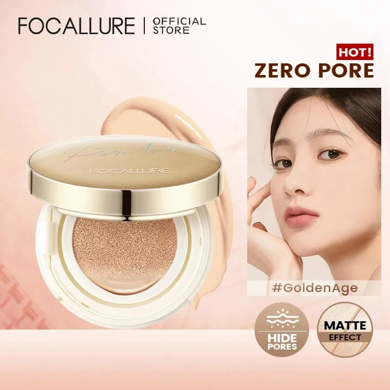 FOCALLURE Air Cushion Poreless BB Cream Resistente al agua Corrector facial iluminador de larga duración Base mate Cosméticos con borla