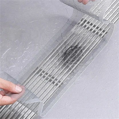 Recogedor de pelos autoadhesivo para desagüe de ducha, cortable, malla desechable, para fregadero de cocina y baño