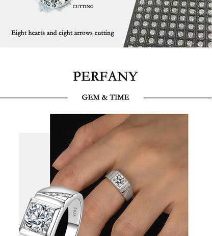 PERFANY 1/2CT Moissanite Ring for Men S925 Pure Silver Sparkling Diamond Domineering Wedding Ring Luxury Wedding Jewelry Gift