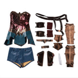 Anime Wonder Cos Dress Diana Cosplay Costume Adult Brown Top Faux Leather Corset Shorts +Girl Accessories Halloween Outfit