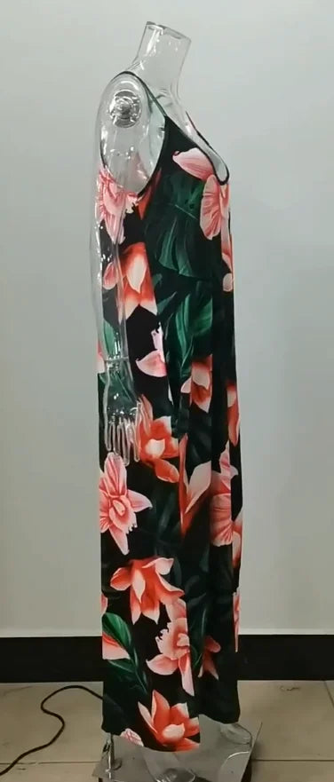 AliExpress Europe and the United States cross-border plus size summer new station floral print loose slip dress long skirt