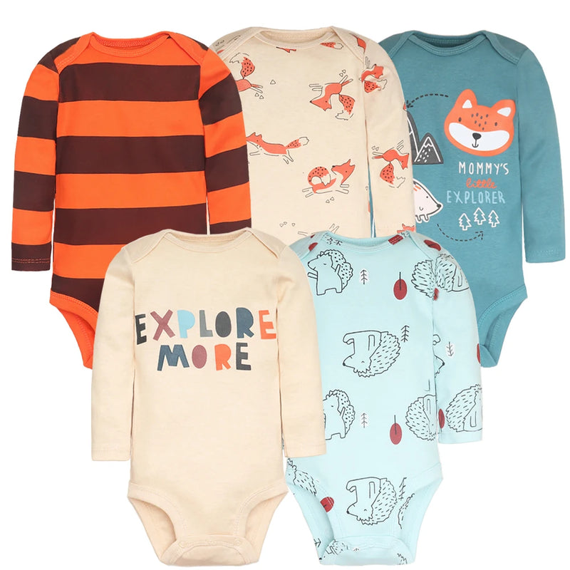 Conjunto de 5 piezas de monos para bebé niño y recién nacido, ropa para niña pequeña, 100 % algodón, suave, con dibujos animados