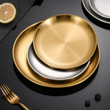 4Pcs Stainless Steel Round Plate Bone Spitting Dish Shallow Tray Metal Camping Plate Dining Disc BBQ Picnic Dishes Cookware