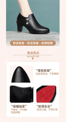 Comfortable Fashion Deep Mouth Soft Leather Women's Platform Shoes 2024 Fall Med Block Heels Single Shoes for Office Mom