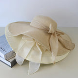 Summer Women's Straw Hat Bowknot Wide Brim Floppy Panama Hats Female Lady Outdoor Foldable Beach Sun Cap