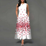 Vestido largo sin mangas europeo y americano de verano para mujer, falda larga con estampado de flores, falda larga holgada Retro bohemia